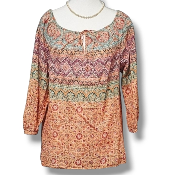 RALPH LAUREN | 100% COTTON BOHO SEMI-SHEER BLOUSE - Picture 3 of 15